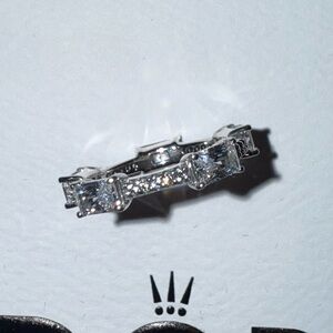 Pandora Silver Rectangular Bars Sparkling Pavé Ring, size 4.5